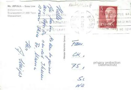 AK / Ansichtskarte Schiffe Oceanliner Mv Irpinia Siosa Line 