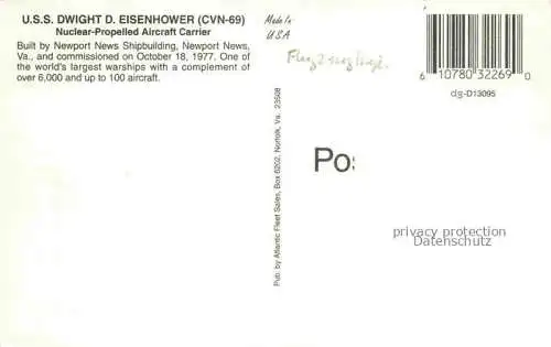 AK / Ansichtskarte Flugzeuge Militaria Uss Dwight D. Eisenhower CVN-69 Nuclear Propelled Aircraft Carrier