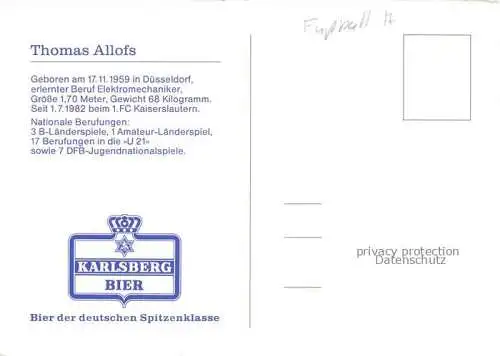 AK / Ansichtskarte Fussball Soccer Football-- Thomas Allofs 