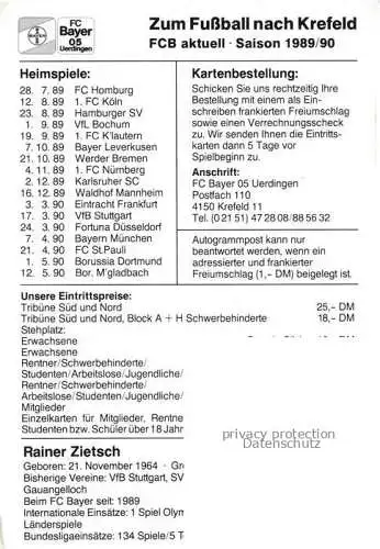 AK / Ansichtskarte Fussball Soccer Football-- Rainer Zietsch FC Bayer 05 Uerdingen