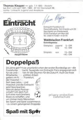 AK / Ansichtskarte Fussball Soccer Football-- Thomas Klepper Frankfurt Eintracht Autogramm