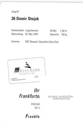 AK / Ansichtskarte Fussball Soccer Football-- Damir Stojak ssC Neapel Vojuodina Novi Sad Autogramm