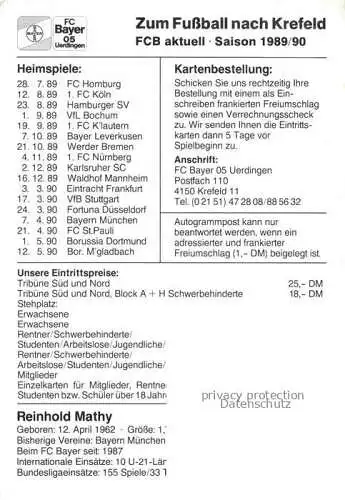 AK / Ansichtskarte Fussball Soccer Football-- Rheinhold Mathy Autogramm FC Bayer 05 Uerdingen