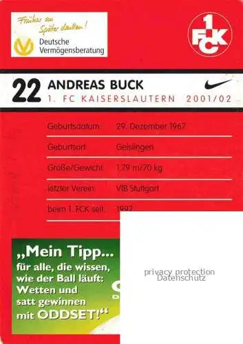 AK / Ansichtskarte Fussball Soccer Football-- Andreas Buck FC Kaiserslautern Autogramm