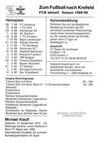 AK / Ansichtskarte Fussball Soccer Football-- Michael Klauss Autogramm FC Bayer 05 Uerdingen