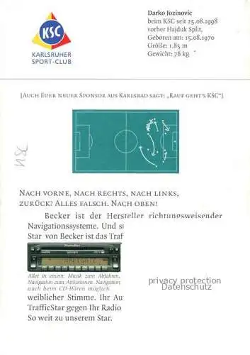 AK / Ansichtskarte Fussball Soccer Football-- Darko Jozinovic KSC 