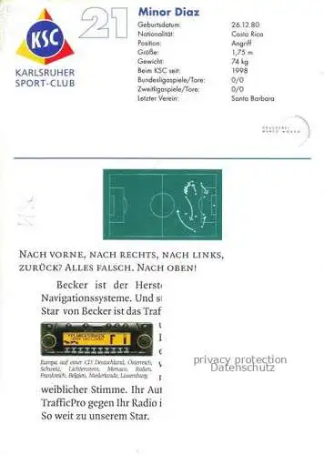 AK / Ansichtskarte Fussball Soccer Football-- Minor Diaz KSC Autogramm 