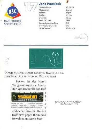 AK / Ansichtskarte Fussball Soccer Football-- Jens Paeslack KSC Autogramm 