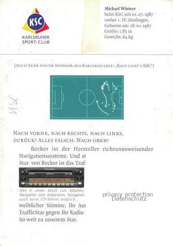 AK / Ansichtskarte Fussball Soccer Football-- Michael Wittwer KSC Autogramm