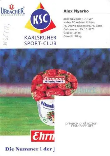 AK / Ansichtskarte Fussball Soccer Football-- Alex Nyarko KSC Autogramm 