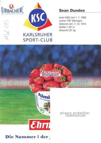 AK / Ansichtskarte Fussball Soccer Football-- Sean Dundee KSC Autogramm
