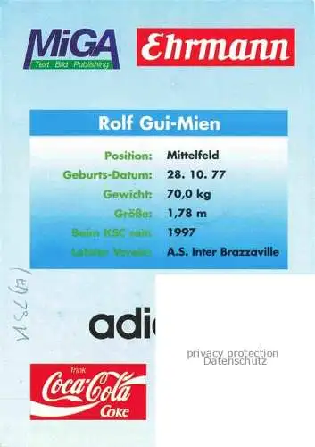 AK / Ansichtskarte Fussball Soccer Football-- Rolf Gui-Mien KSC Autogramm