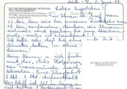 AK / Ansichtskarte Faehre Ferry Bac Traghetto-- M.F. Hils Holgersson Peter Plan TT Line