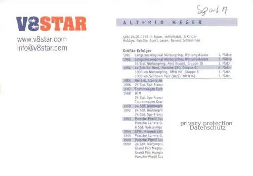 Autorennen Alfred Heger V8Star Autogramm