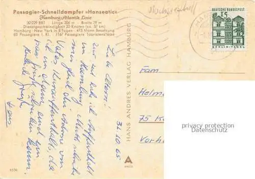 Dampfer Oceanliner Hanseatic Hamburg Atlantik Linie