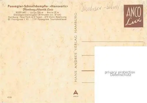 Dampfer Oceanliner Hanseatic Hamburg Atlantic Linie 30029 BRT 