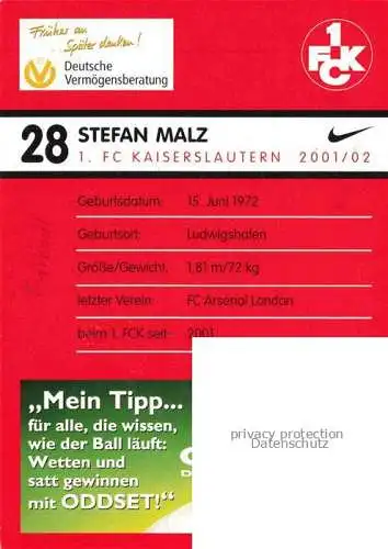 Fussball Soccer Football-- Stefan Malz FC Kaiserslautern