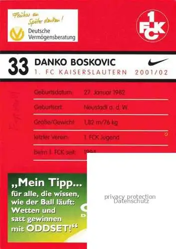 Fussball Soccer Football-- Danko Boskovic FC Kaiserslautern