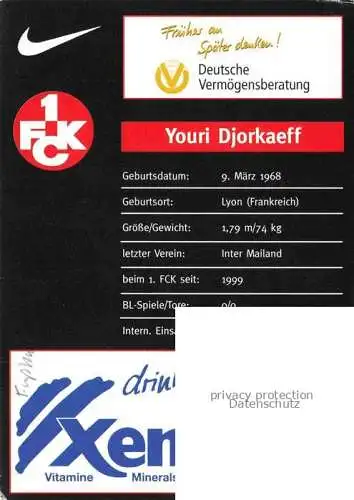 Fussball Soccer Football-- Youri Djorkaeff FC Kaiserslautern