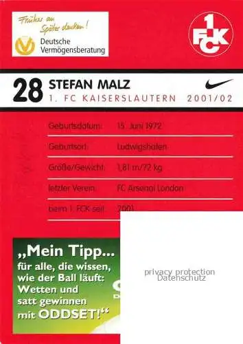 Fussball Soccer Football-- Stefan Malz FC Kaiserslautern