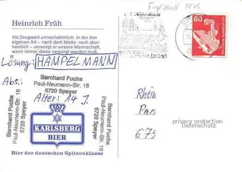 Fussball Soccer Football-- Heinrich Frueh FC Karlsberg