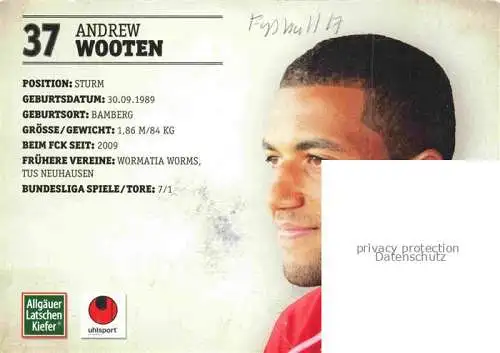 Fussball Soccer Football-- Andrew Wooten Roten Teufel von Betzenberg FCK Autogramm