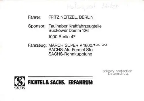 Autorennen Fritz Neitzel Berlin Autogramm 