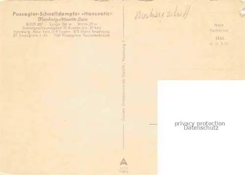 Dampfer Oceanliner Hanseatic Hamburg Atlantic Linie