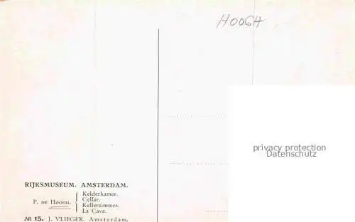 HOOGH de P. Kuenstlerkarte Nr. 15 Kellerzimmer J. Vlieger