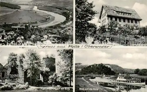Polle Oberweser Panorama Jugendherberge Freilichtbuehne auf der Burg Weser Fahrgastschiff