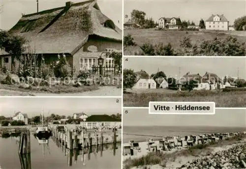 Vitte Hiddensee Blaue Scheune Hafen Teilansicht Fischerhaeuser und Strand