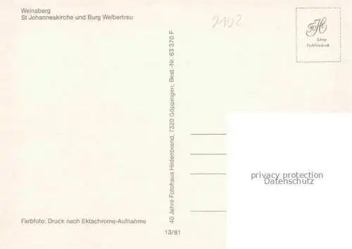 AK / Ansichtskarte Weinsberg HEILBRONN BW St Johanneskirche und Burg Weibertreu