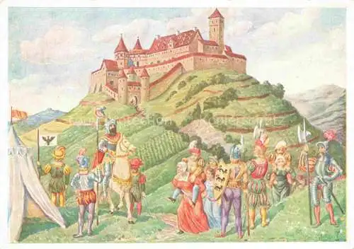 AK / Ansichtskarte Weinsberg HEILBRONN BW Belagerung der Burg Weibertreu 1140 durch Kaiser Konrad III Gemaelde