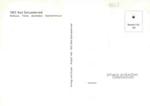 AK / Ansichtskarte Bad Schussenried Panorama Moorheilbad Rathaus Toerle Apotheke Bibliotheksaal