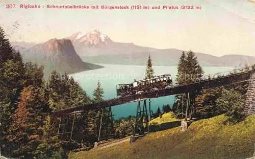 AK / Ansichtskarte Rigibahn Zahnradbahn Eisenbahn SZ Schnurtobelbruecke mit Buergenstock und Pilatus