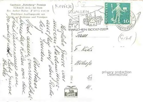 AK / Ansichtskarte Tuebach Rorschach SG Gasthaus Ruheberg Panorama mit Altenrhein Bodensee Vorarlberg