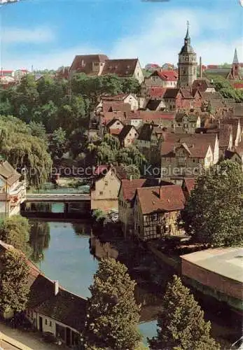 AK / Ansichtskarte Backnang BW Murrpartie mit Stiftskirche und Stadtturm ev Kirche