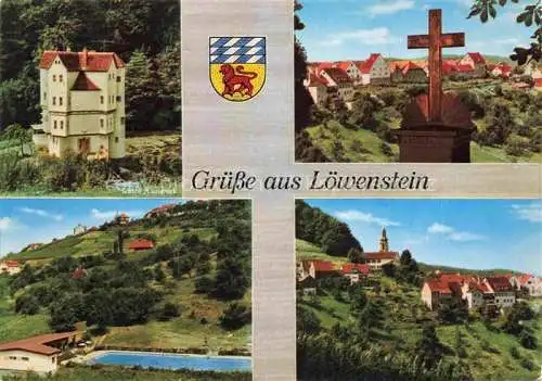 AK / Ansichtskarte Loewenstein Heilbronn BW Teilansichten Weinort Loewensteiner Berge Schloss Lautereck Kreuz Freibad