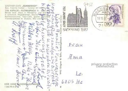 AK / Ansichtskarte Kleinaspach Aspach BW Gasthof Cafe Sonnenhof Hallenbad Gaststube