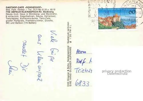 AK / Ansichtskarte Kleinaspach Aspach BW Gasthof Cafe Sonnenhof Hallenbad Gaststube