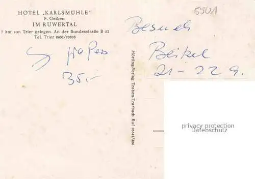 AK / Ansichtskarte TRIER Hotel Karlsmuehle im Ruwertal