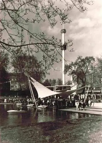 AK / Ansichtskarte BUGA Bundesgartenschau Karlsruhe Gondoletta Anlegestelle Schwarzwaldhalle Aussichtsturm 