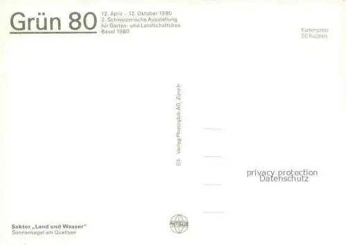 AK / Ansichtskarte Gruen_80_Gruen80_Gartenschau_BASEL_BS Land und Wasser Sonnensegel Quellsee 