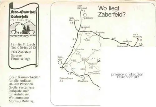 AK / Ansichtskarte Zaberfeld Heilbronn BW See Gasthof Gastraeume Stausee Ehmetsklinge