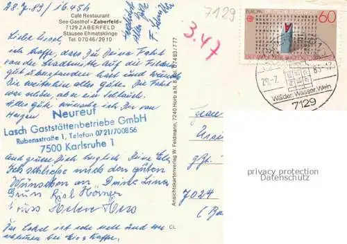 AK / Ansichtskarte Zaberfeld Heilbronn BW See Gasthof im Zaberfeld Stausee Ehmetsklinge