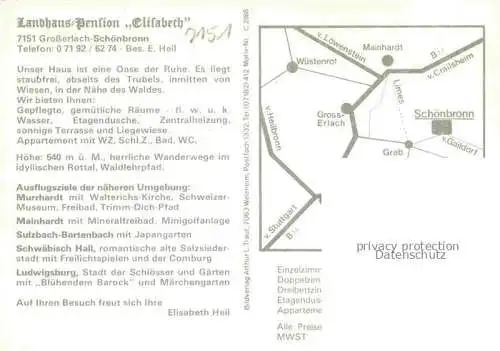 AK / Ansichtskarte Schoenbronn Grosserlach Landhaus Elisabeth Gastraeume Terrasse