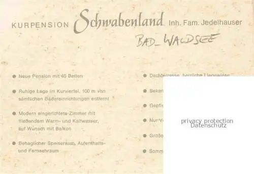 AK / Ansichtskarte Bad Waldsee Kurpension Schwabenland