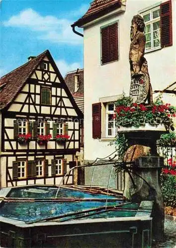 AK / Ansichtskarte Marbach  Neckar Wilder Mann Brunnen mit Schiller Geburtshaus