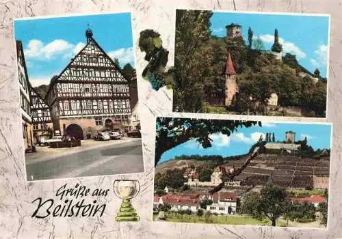 AK / Ansichtskarte Beilstein Wuerttemberg Rathaus Magdalenenkirche und Burg Langhans