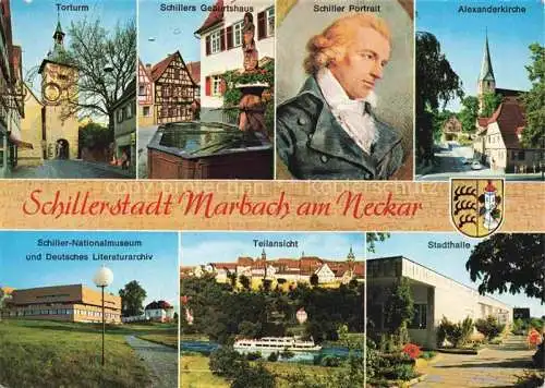 AK / Ansichtskarte Marbach  Neckar Friedrich Schiller Geburtshaus Nationalmuseum Fest und Stadthalle